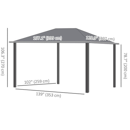 13' x 10' Hardtop Gazebo with Netting Sidewalls and Curtains, Galvanized Steel Outdoor Gazebo Canopy for Garden