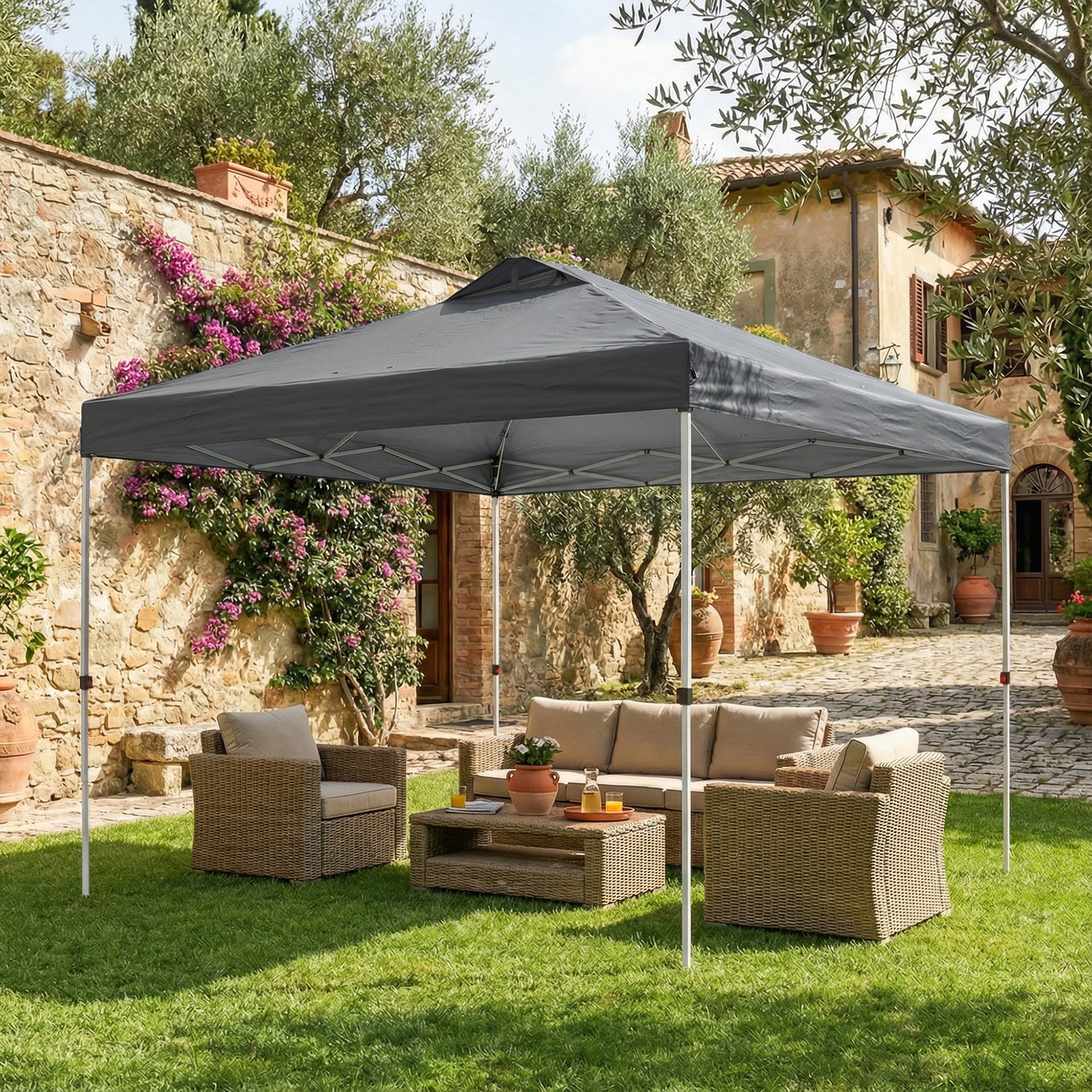 Pop Up Canopy Waterproof Canopy Tent with Carrying Bag for Parties Garden BBQs 9.8' x 9.8', Dark Grey