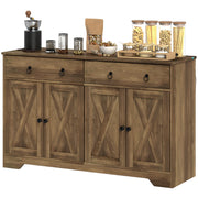 Sideboard Cabinet with 2 Drawers, 4 Barn Doors and 2 Adjustable Shelves, Buffet Table for Living Room, Light Brown