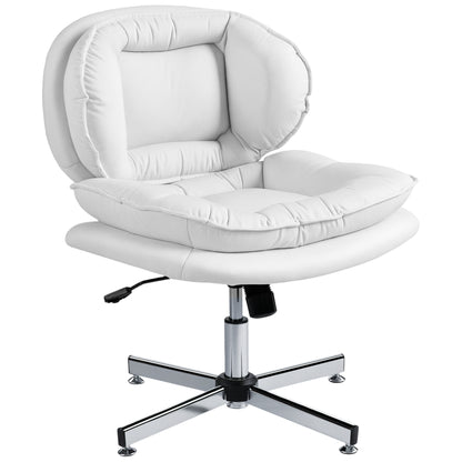 Criss Cross Chair, Armless Wide Office Chair with Leathaire Upholstery, Tilting, No Wheels, White