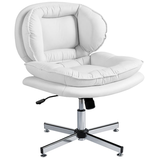 Criss Cross Chair, Armless Wide Office Chair with Leathaire Upholstery, Tilting, No Wheels, White