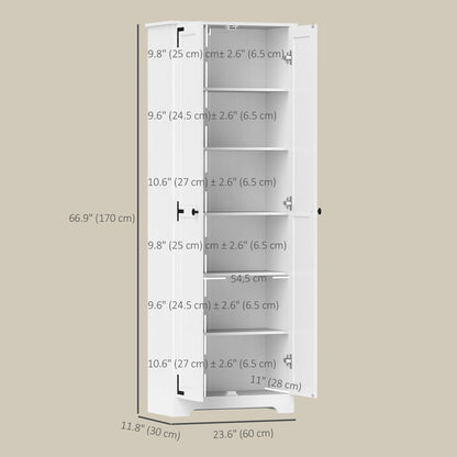 67" Farmhouse Pantry Cabinet with 2 Doors, Tall Storage Cabinet with Adjustable Shelves, Distressed White