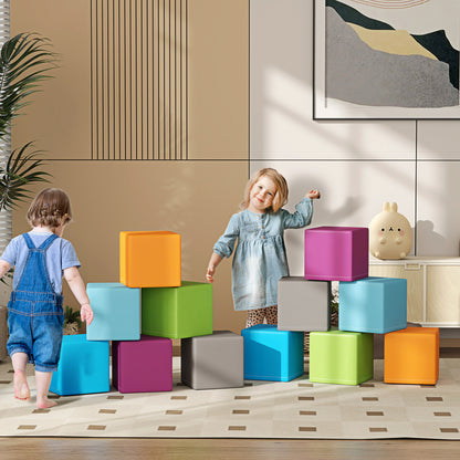 Soozier 12 Piece Soft Play Blocks Soft Foam Toy Building And Stacking Blocks - Multicolours