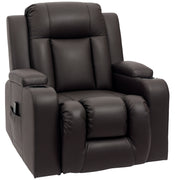 Swivel Massage Recliner Chair Rocker, Overstuffed Manual Reclining Sofa, PU Leather Rocking Chair with Side Pockets, Cup Holders, for Living Room, Nursery, Brown
