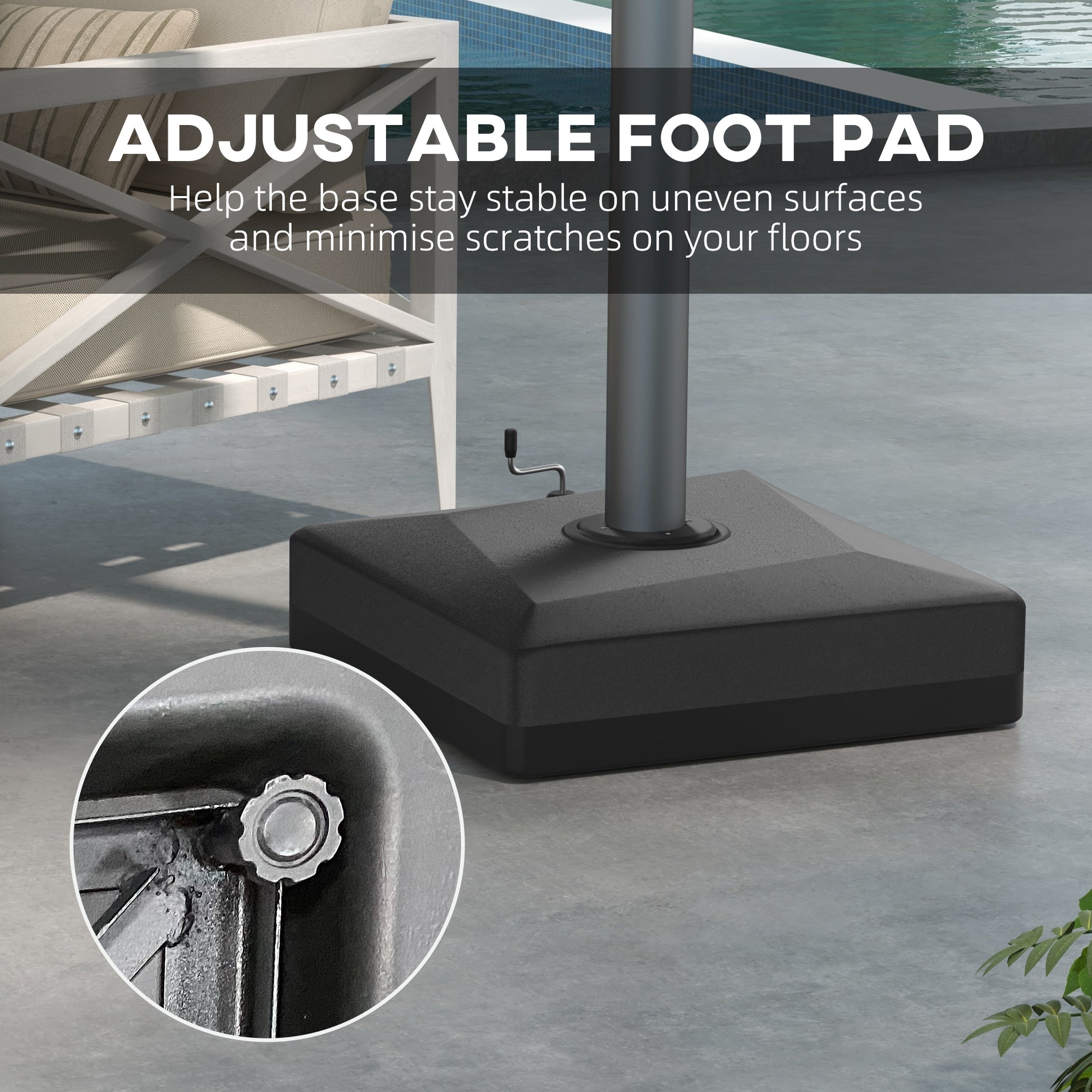Cantilever Umbrella Base with Liftable Wheel, Heavy Duty Fillable Umbrella Stand with Adjustable Foot Pads
