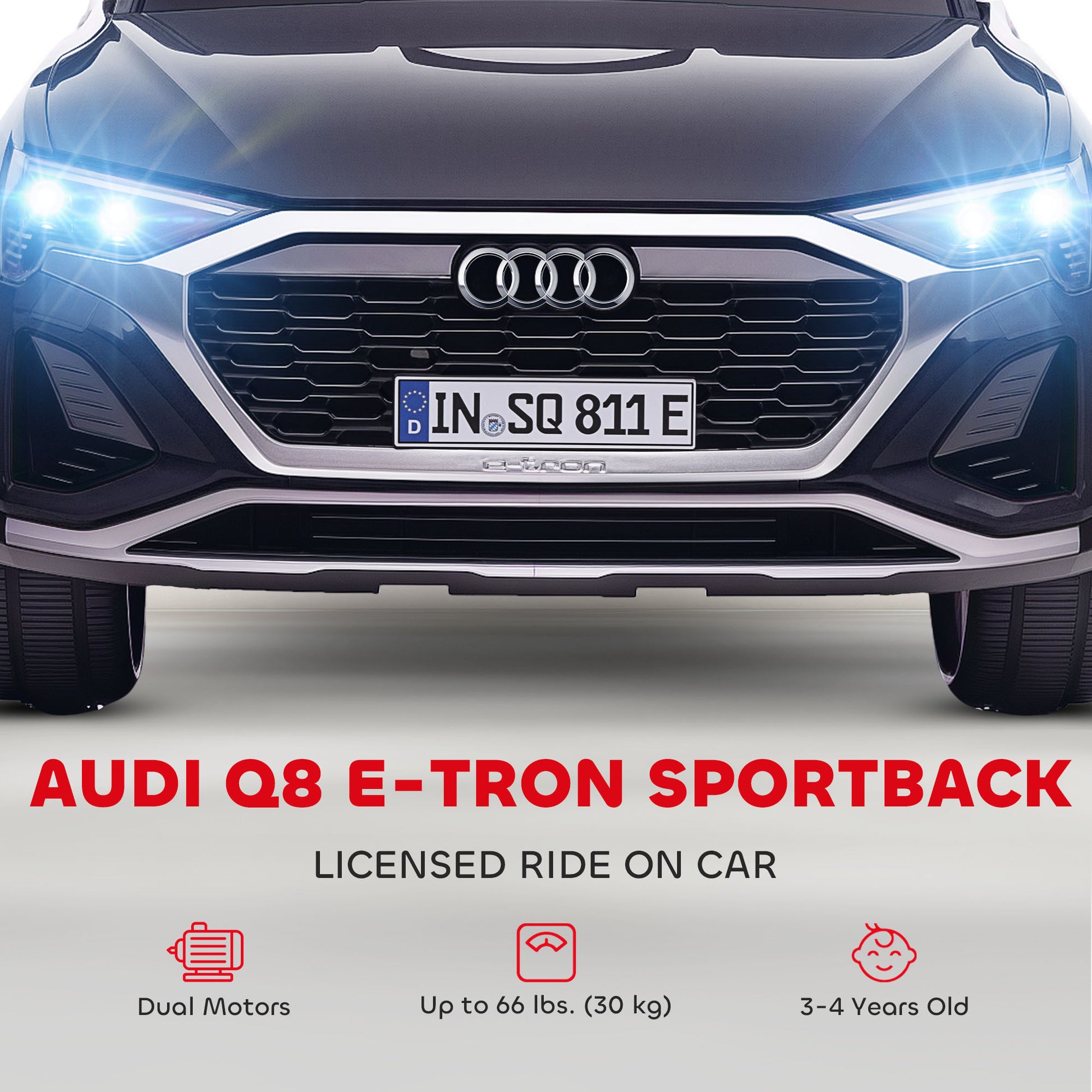 Qaba 12V Battery Powered Kids Electric Car, Audi Q8 etron Sportback Licensed Ride on Car w/ Remote Control, Black