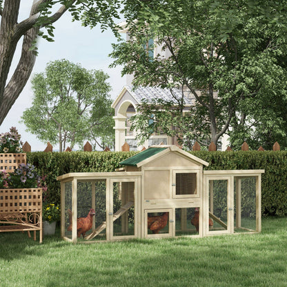 Wooden Chicken Coop, Outdoor Backyard Garden Large Rabbit Hutch with Nesting Box, Run, Ramp, Drawer
