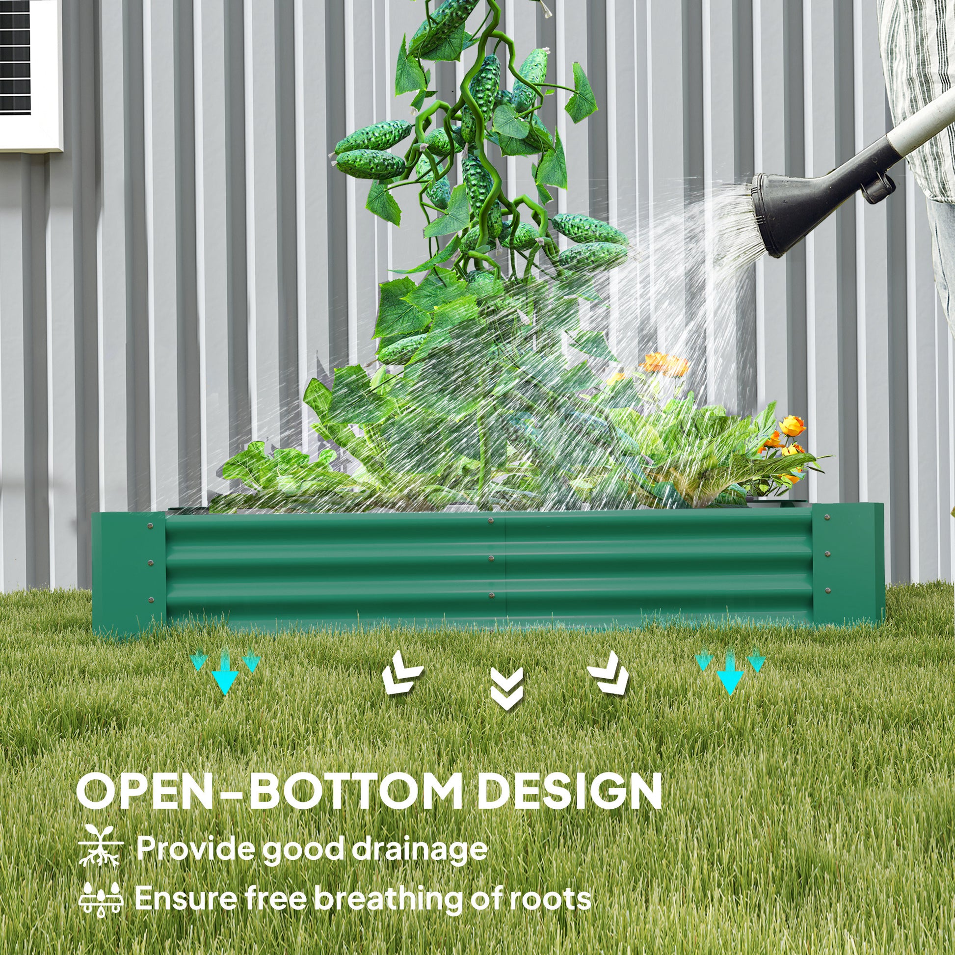 6 x 3 x 1ft Galvanized Raised Garden Bed, Reinforced Outdoor Planter Box with Open Bottom, Green
