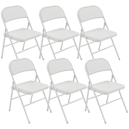 Set of 6 Metal Foldable Chairs, PU Leather Padded Folding Chairs with Cushion Seat and Open Back for Indoor, White
