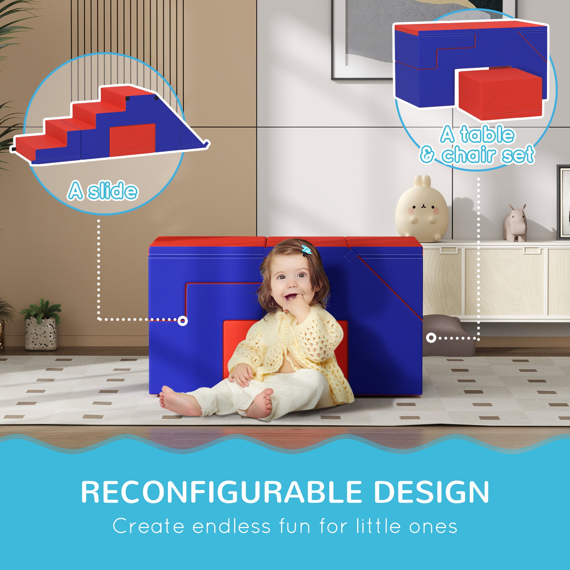 Qaba 2-Piece Soft Play Kids Foam Play Se for Crawl and Climb, Dark Blue