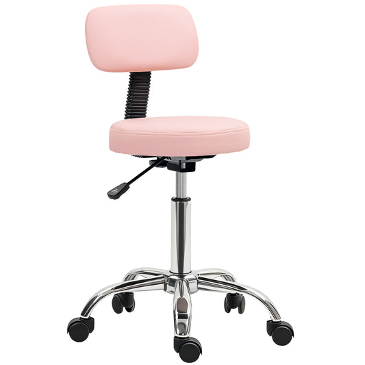 Adjustable Rolling Stool with Removable Backrest, Faux Leather Swivel Stool Chair for Salon Spa, Bar, Massage, Pink