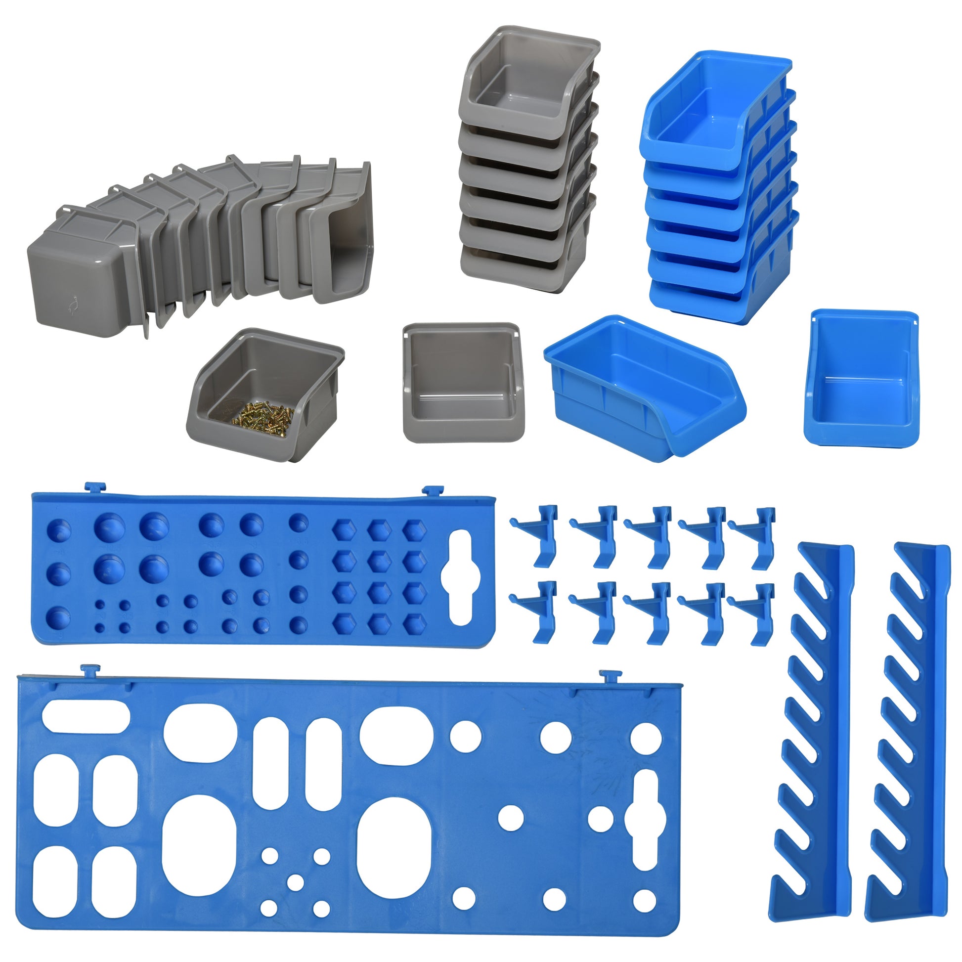 44PC Wall Mounted Storage Bins Parts Rack Kit with 2 Colour Parts, Hardware Screw Tool Organizer with Storage Bins, Pegboard and Hooks, Garage Plastic Organizer, Blue