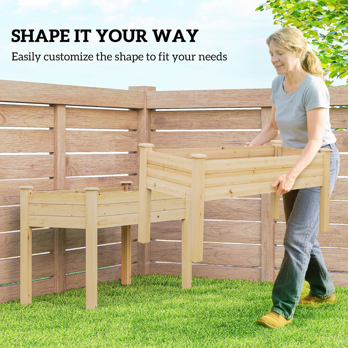 2 Tiers Wood Plant Raised Bed Flower Vegetable Herb Grow Box Stand Garden Step Planter Stand Free Combination Natural