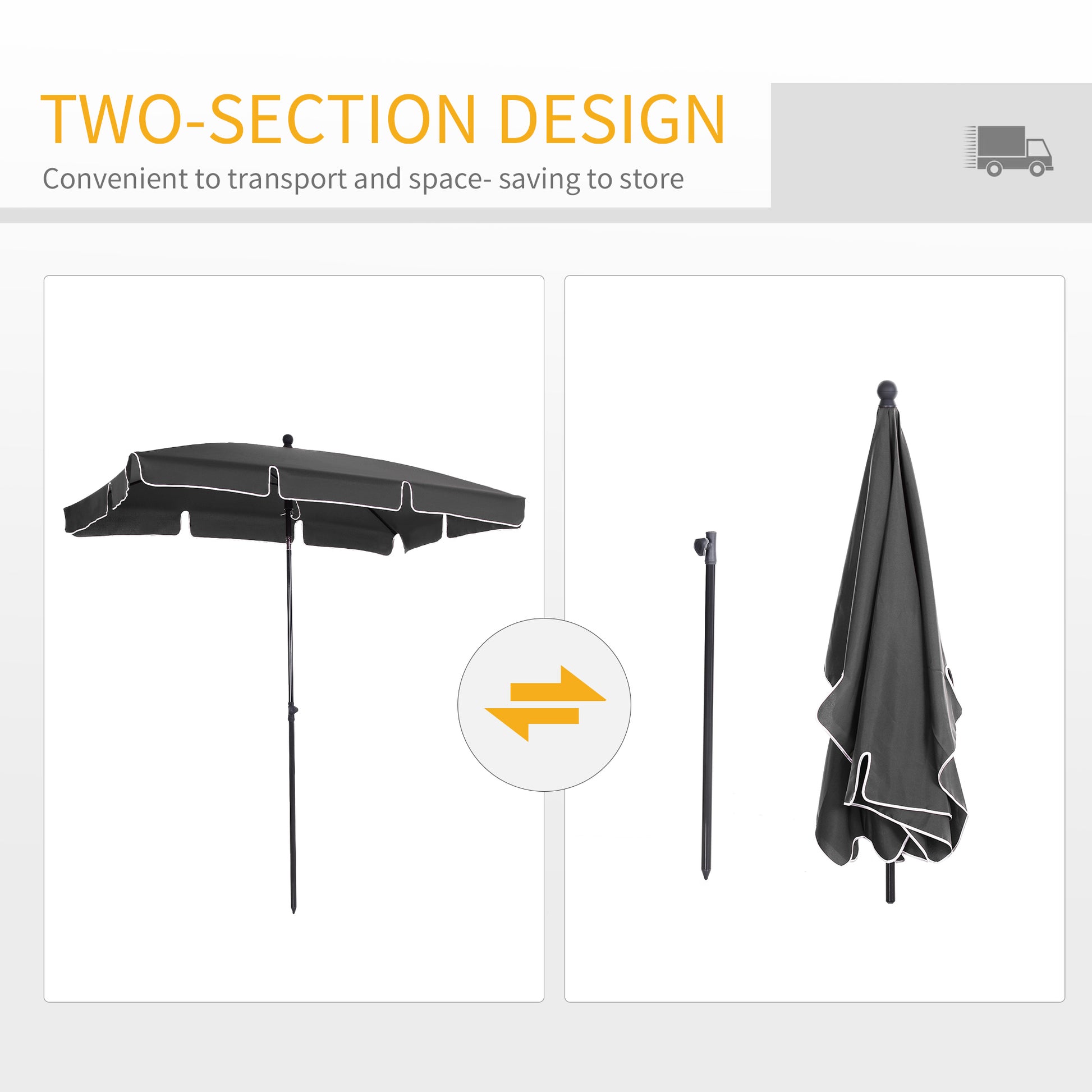 6.5x4ft Rectangle Patio Umbrella Aluminum Tilt Adjustable Garden Parasol Sun Shade Outdoor Canopy Grey