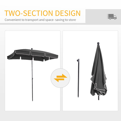 6.5x4ft Rectangle Patio Umbrella Aluminum Tilt Adjustable Garden Parasol Sun Shade Outdoor Canopy Grey