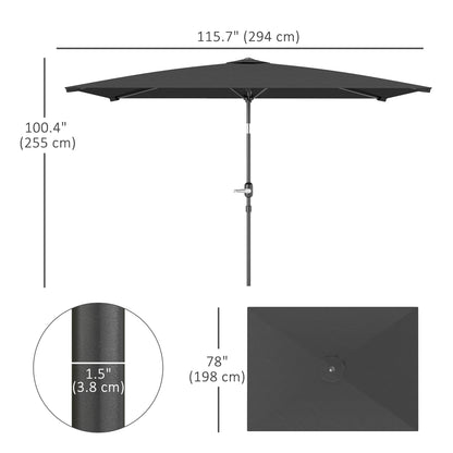6.6x9.6ft Rectangle Aluminum Tilt Patio Umbrella, Garden Market Parasol, Outdoor Sunshade Canopy with Crank, Dark Grey