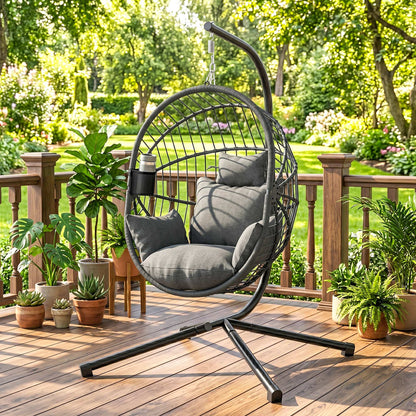 Metal Stand Hanging Egg Chair, with Full Body Padded Seat - Grey