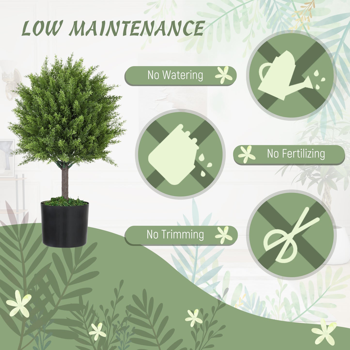 Set of 2 Decorative Artificial Plants, Cedar Topiary Trees in Pots, Fake Plants for Home Indoor outdoor Decor, Green