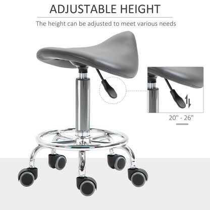 Saddle Stool, PU Leather Adjustable Rolling Salon Chair for Massage, Spa, Clinic, Beauty and Tattoo, Grey