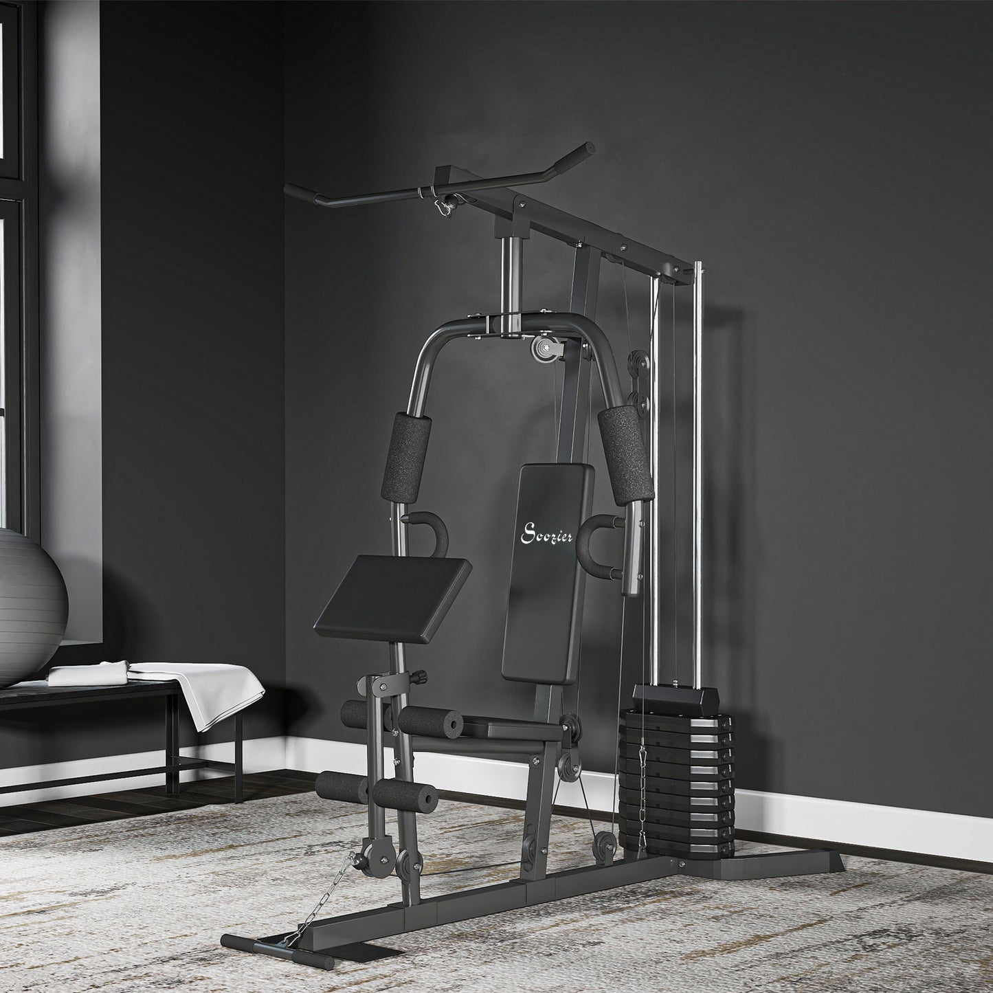 Soozier Multi-Exercise Home Gym Station with 99lbs Weight Stack, for Full Body Workout