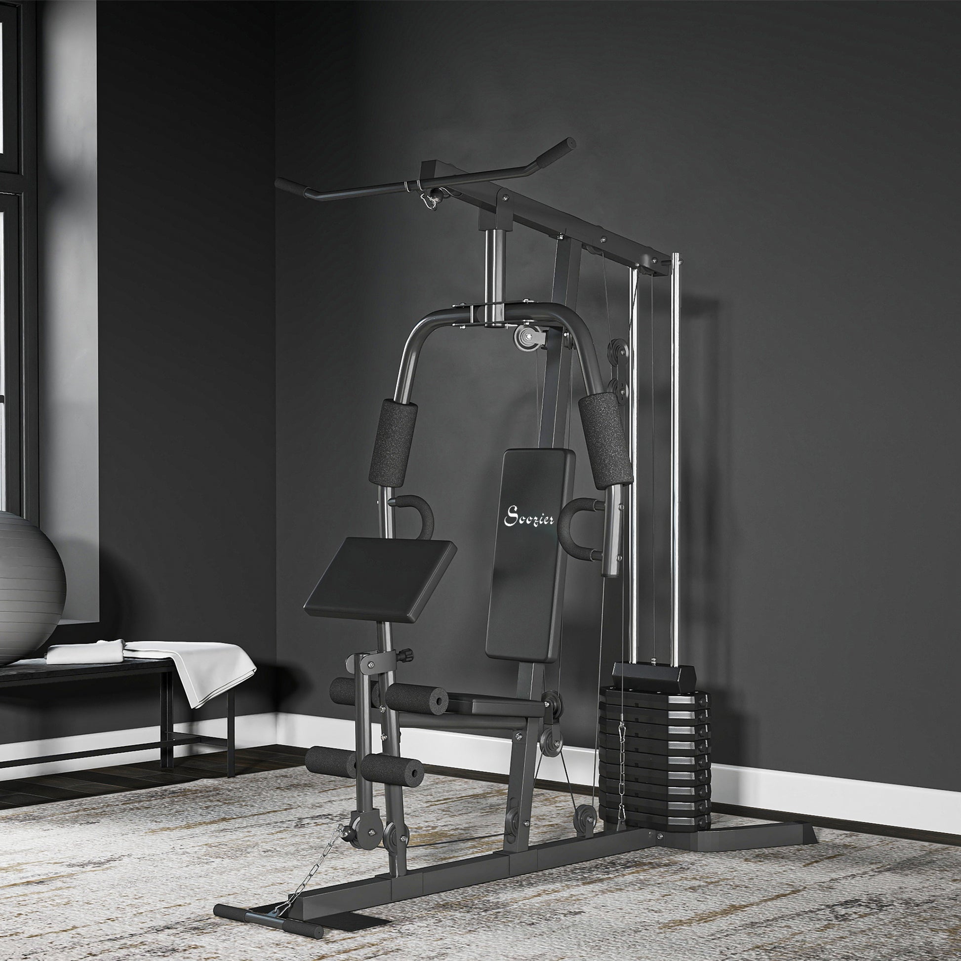Soozier Multi-Exercise Home Gym Station with 99lbs Weight Stack, for Full Body Workout