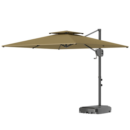 Square Cantilever Patio Umbrella, Double Top Patio Hanging Offset Umbrella with Crank & Tilt, 8' x 9', khaki