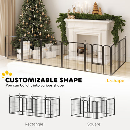 24" Dog Playpen Indoor Outdoor, Portable Foldable 8 Panels Pet Playpen with Door & Strap for Small Dogs