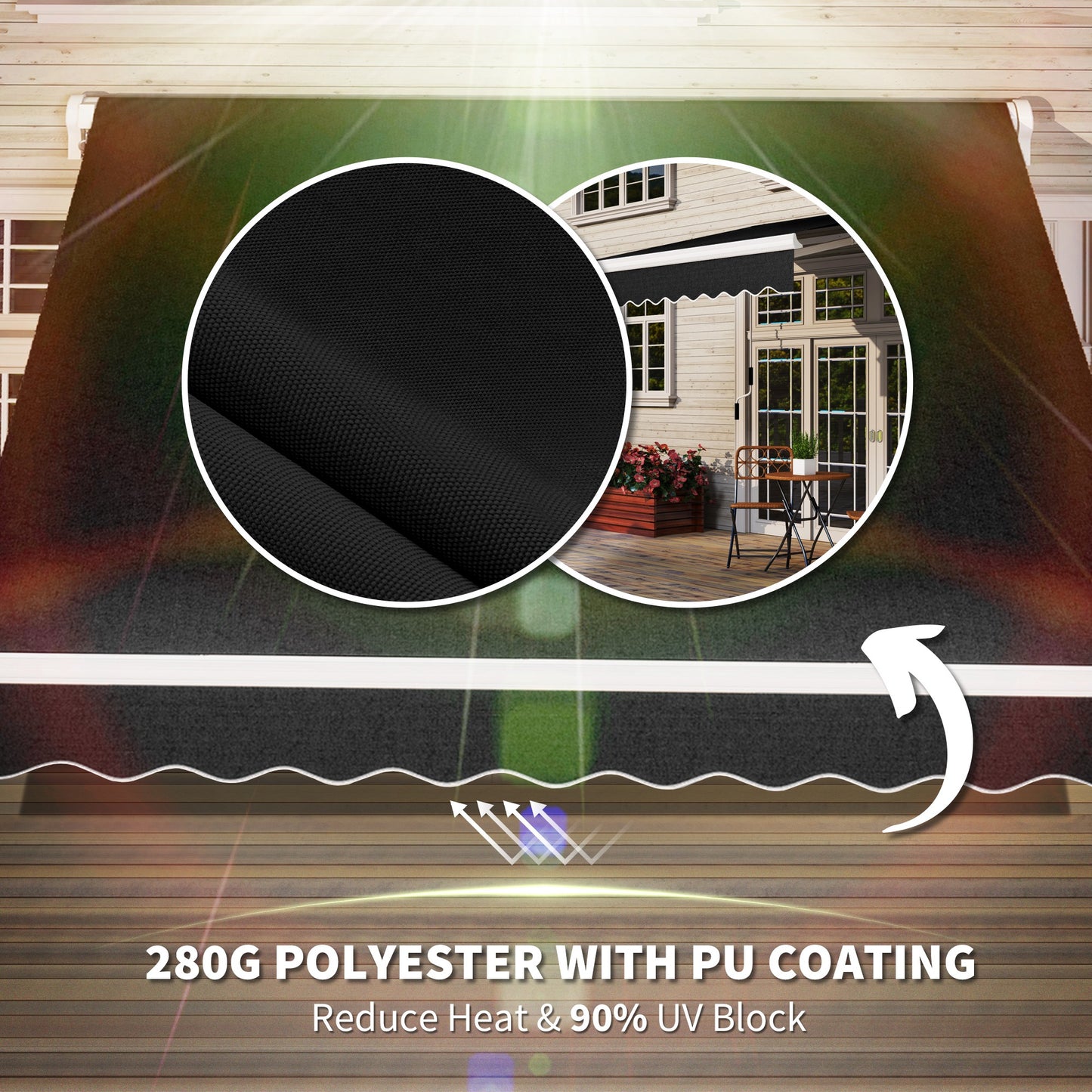8'x7' Patio Awning Manual Retractable Sun Shade Outdoor Deck Canopy Shelter, Black