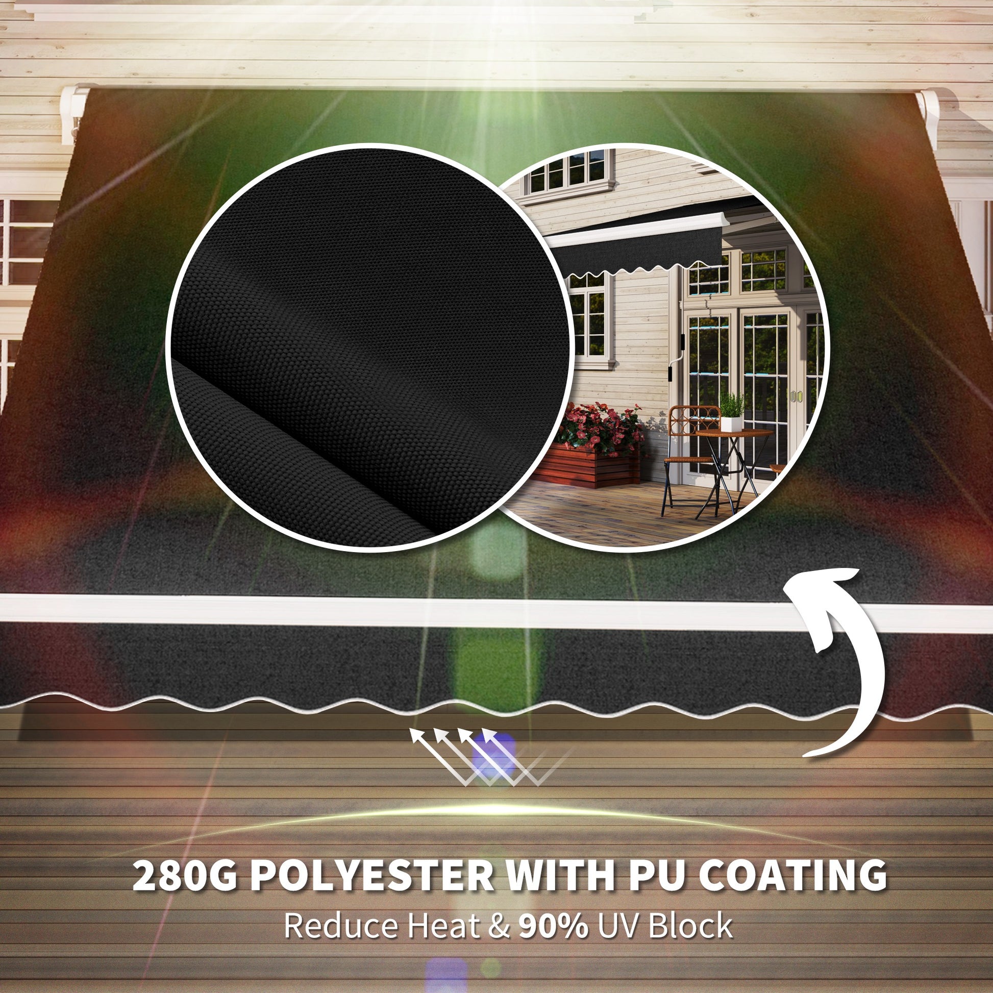 8'x7' Patio Awning Manual Retractable Sun Shade Outdoor Deck Canopy Shelter, Black