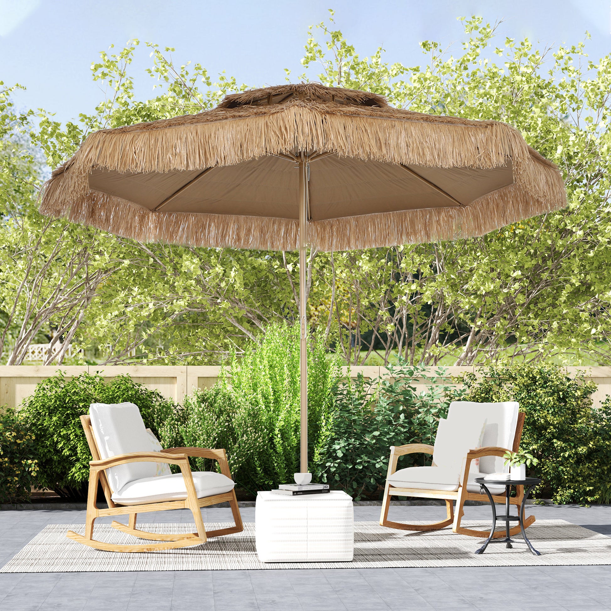 10 ft. Hula Thatched Tiki Patio Outdoor Umbrella with 8 Ribs, UPF30+, for Garden, Backyard, Deck, Pool, Natural
