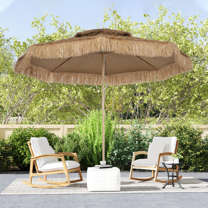 10 ft. Hula Thatched Tiki Patio Outdoor Umbrella with 8 Ribs, UPF30+, for Garden, Backyard, Deck, Pool, Natural