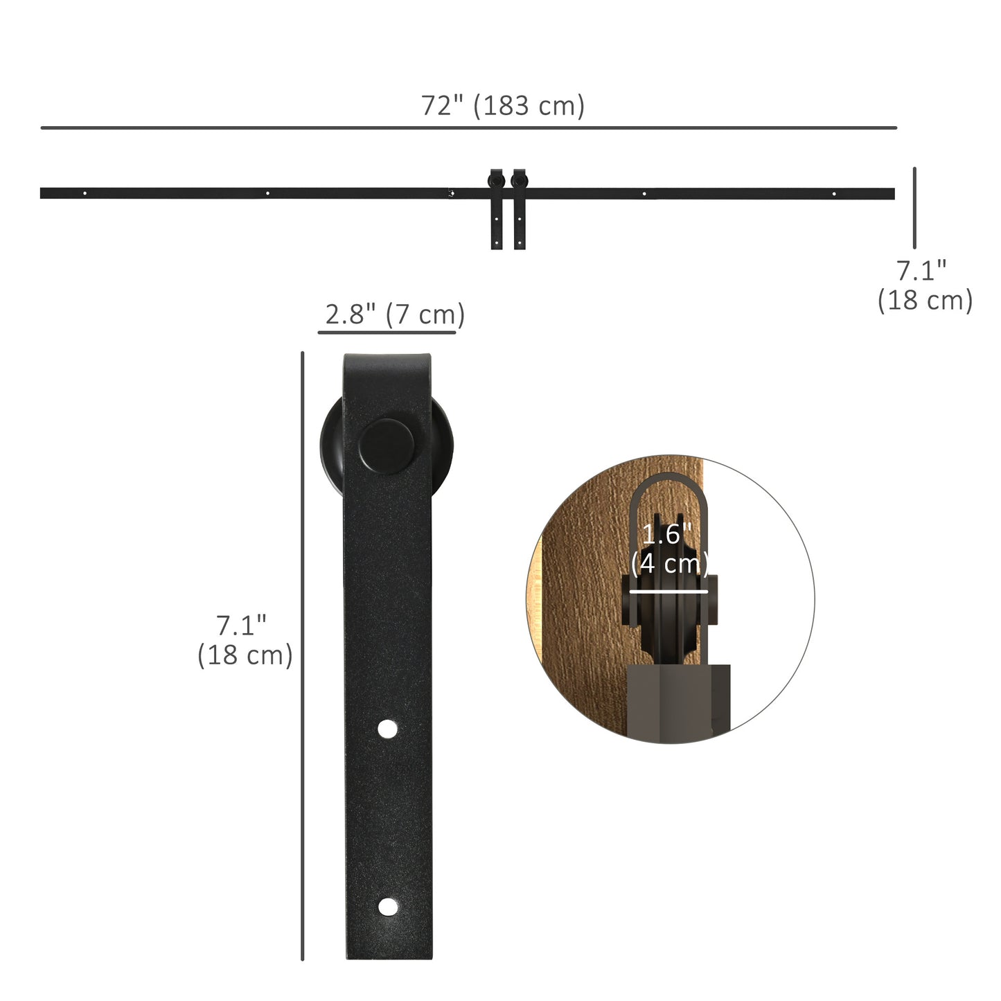 6FT Mini Barn Door Hardware Kit, Sliding Barn Door Cabinet Hardware Kit for 19.7" Wide Door, Black