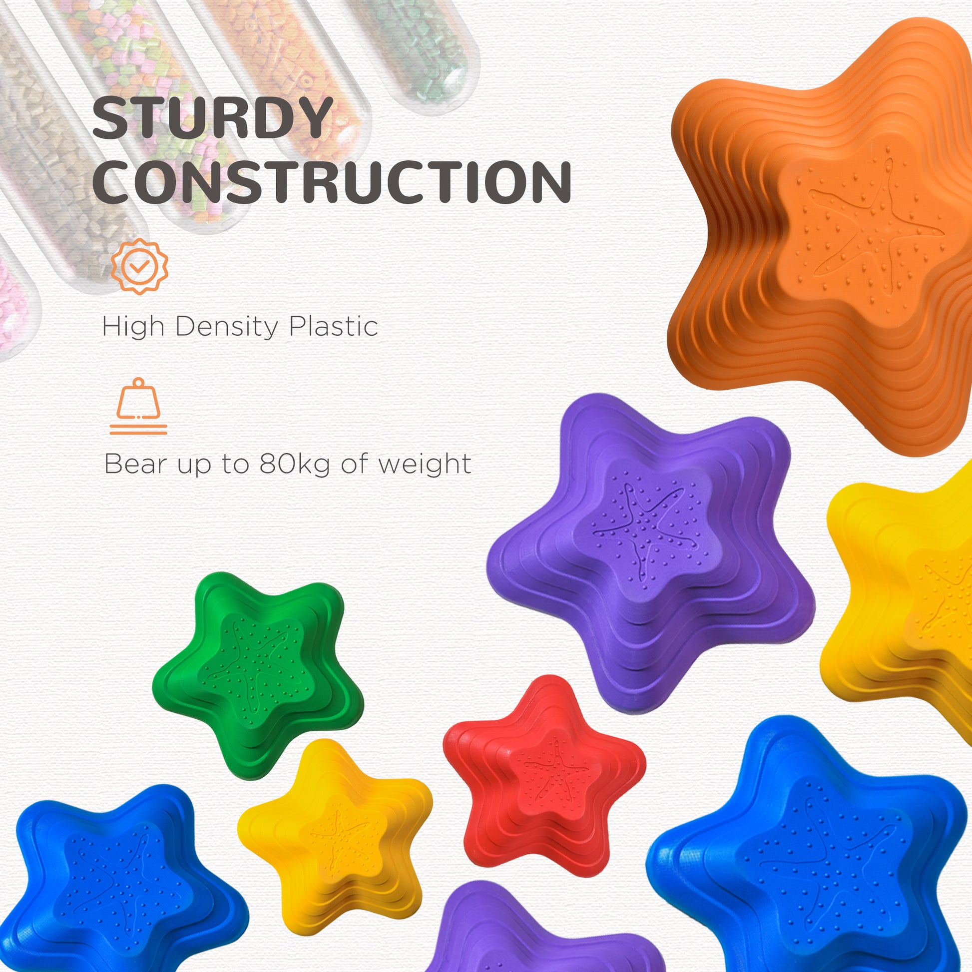 6PCs Larger Size Balance Stepping Stones for Kids with Non-slip Bottom, Stackable Obstacle Course Outdoor Indoor, Play River Rocks with Starfish Style