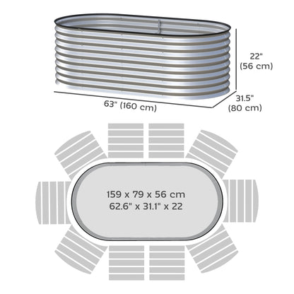 5 x 2.5 x 2 ft Galvanized Raised Garden Bed, Easy DIY Oval Planter Box with Safety Edging and Gloves, Silver