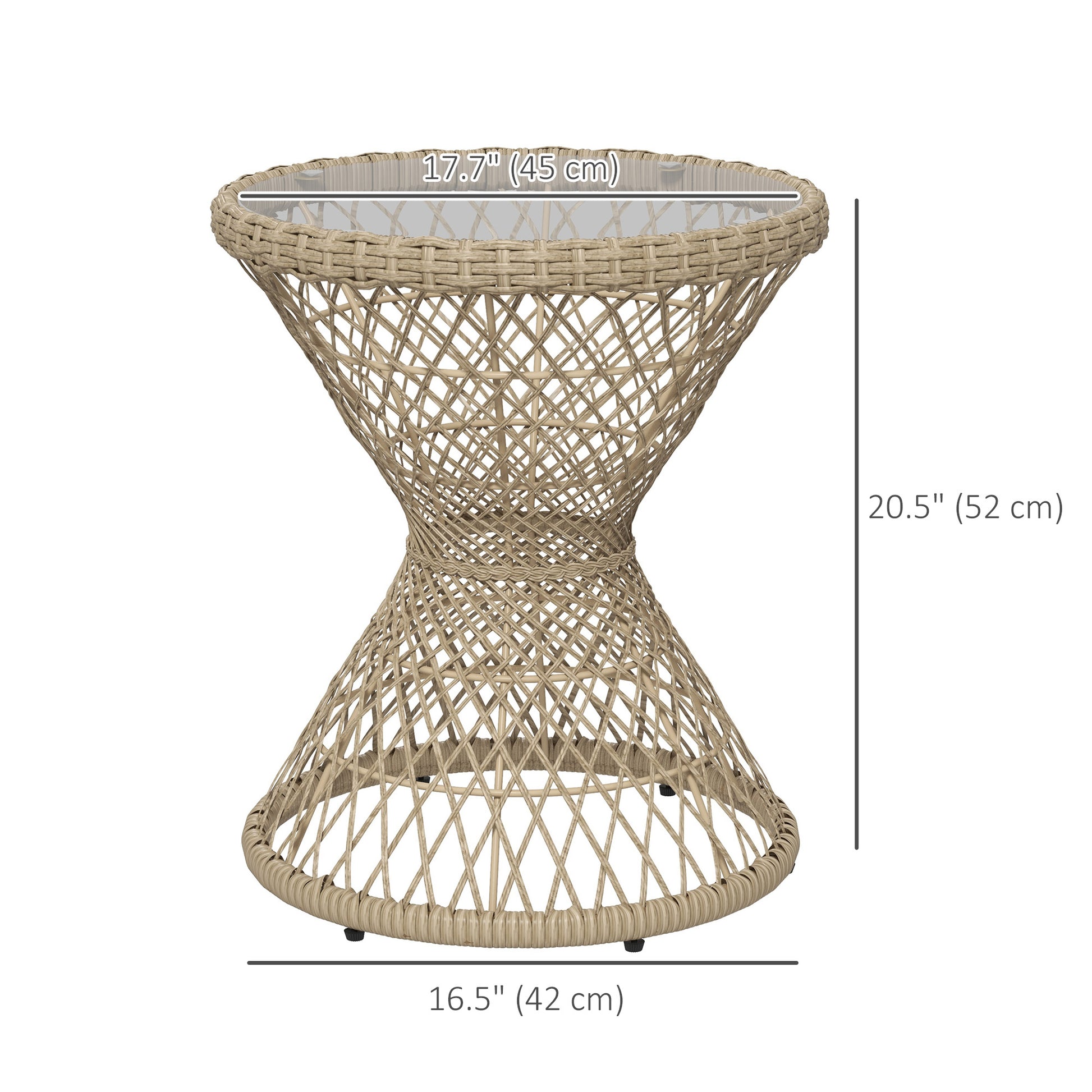 Wicker Outdoor Coffee Table, 18" Round Drum-Style Outdoor Patio Table with Tempered Glass Top, Light Brown