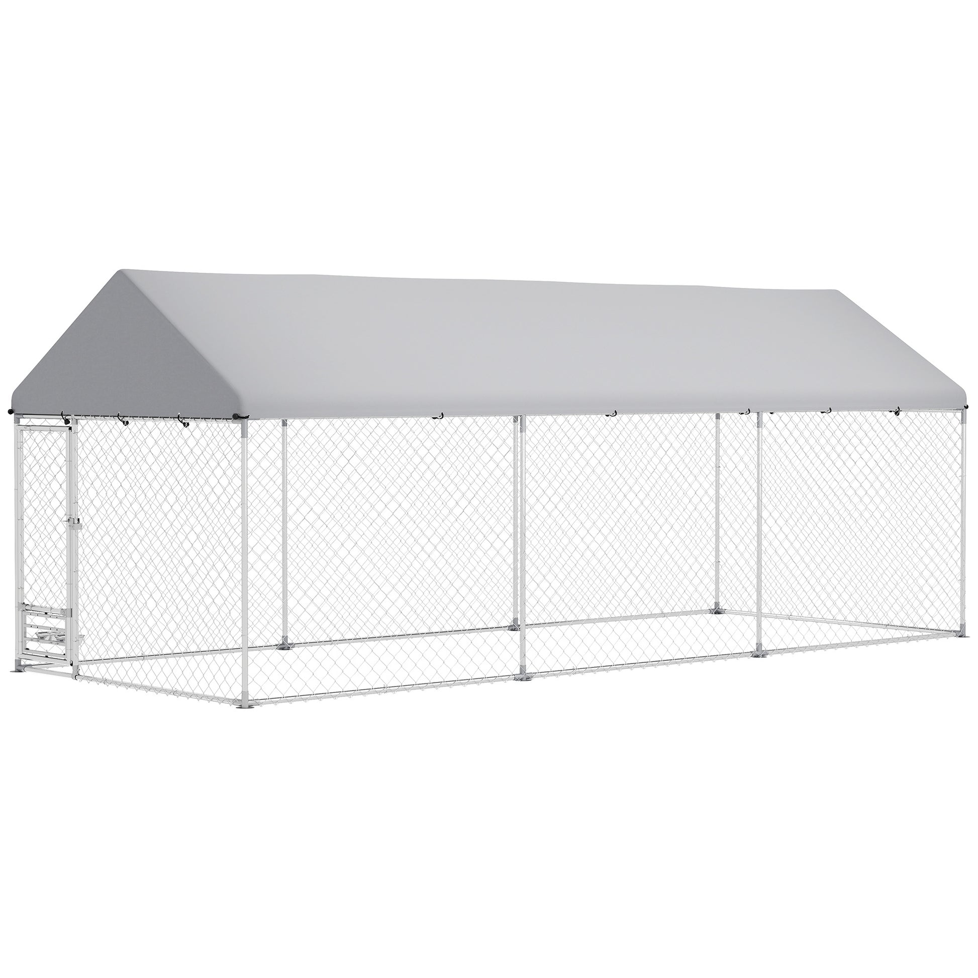 Outdoor Dog Run with Adjustable & Rotatable Bowls, Waterproof UV-Resistant Cover, Escape-Proof Lock, 19.7' x 7.5' x 7.5'