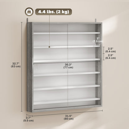 7-Tier Display Cabinet, Shot Glass Display Case, Glass Curio Cabinet with 2 Glass Doors and 6 Adjustable Shelves, Grey