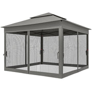 11' x 11' Pop Up Canopy 2-Tier Soft Top Shelter Event Tent w/ Netting Carry Bag for Patio Backyard Garden, Dark Grey