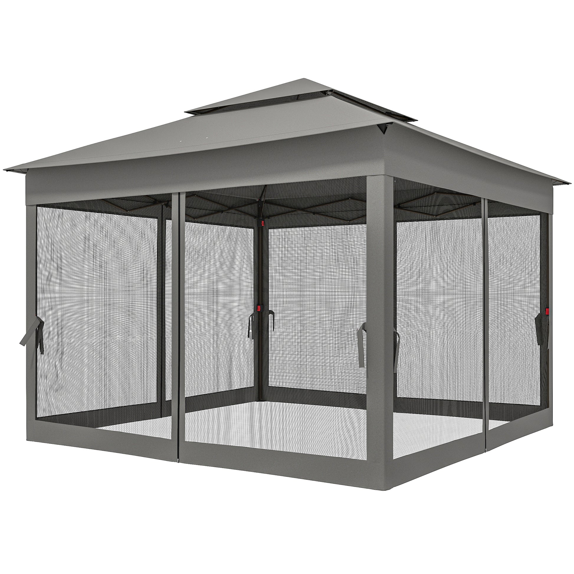11' x 11' Pop Up Canopy 2-Tier Soft Top Shelter Event Tent w/ Netting Carry Bag for Patio Backyard Garden, Dark Grey