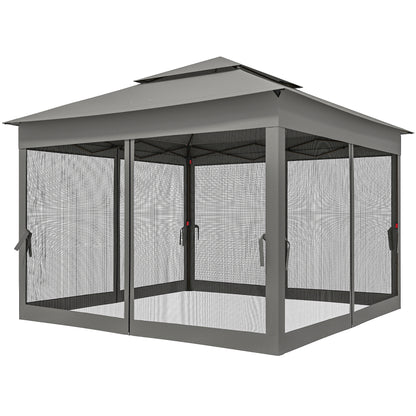 11' x 11' Pop Up Canopy 2-Tier Soft Top Shelter Event Tent w/ Netting Carry Bag for Patio Backyard Garden, Dark Grey