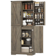 72" Kitchen Pantry Cabinet, Farmhouse Storage Cabinet with 4 Doors, Drawer, 8 Door Shelves and Adjustable Shelf, Grey