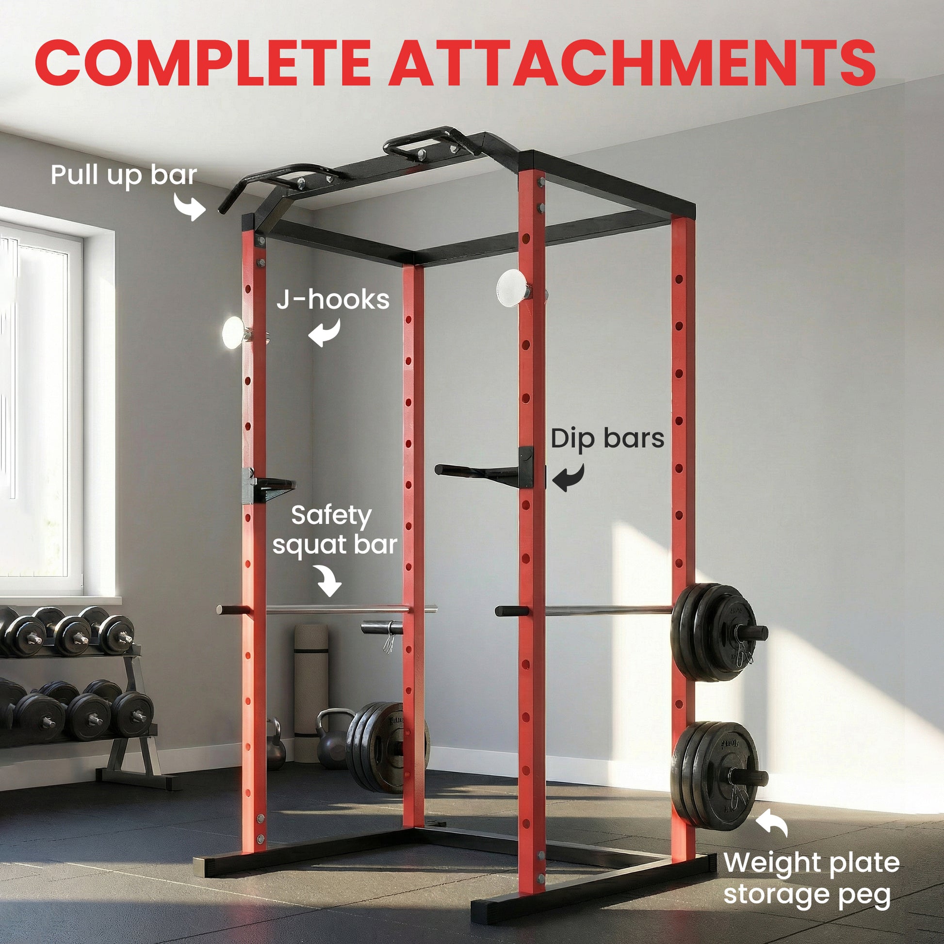 Soozier Power Cage, 1000 lbs Capacity Power Rack with Adjustable Height, Squat Rack for Home Gym Strength Training