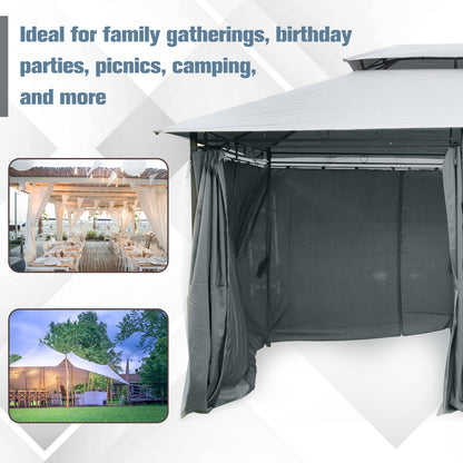 13'L x 10'W x 8.7'H Patio Gazebo Outdoor 2-Tiers Garden Canopy Yard Sunshade Shelter with Curtains, Grey