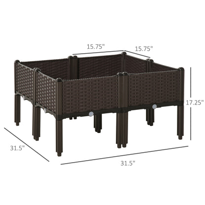 4-piece Raised Garden Bed PP Raised Flower Bed Plant Stand Stackable Vegetable Herb Grow Box