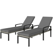 Chaise Lounge Chairs Outdoor, Set of 2 Wicker Patio Lounge Chairs with 5-Level Adjustable Backrest, Cushion