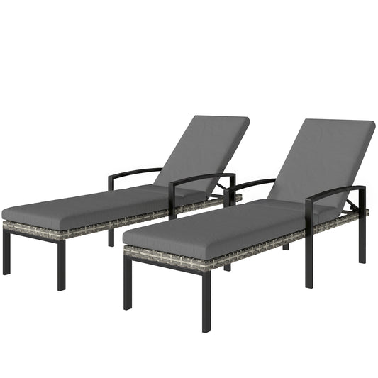 Chaise Lounge Chairs Outdoor, Set of 2 Wicker Patio Lounge Chairs with 5-Level Adjustable Backrest, Cushion