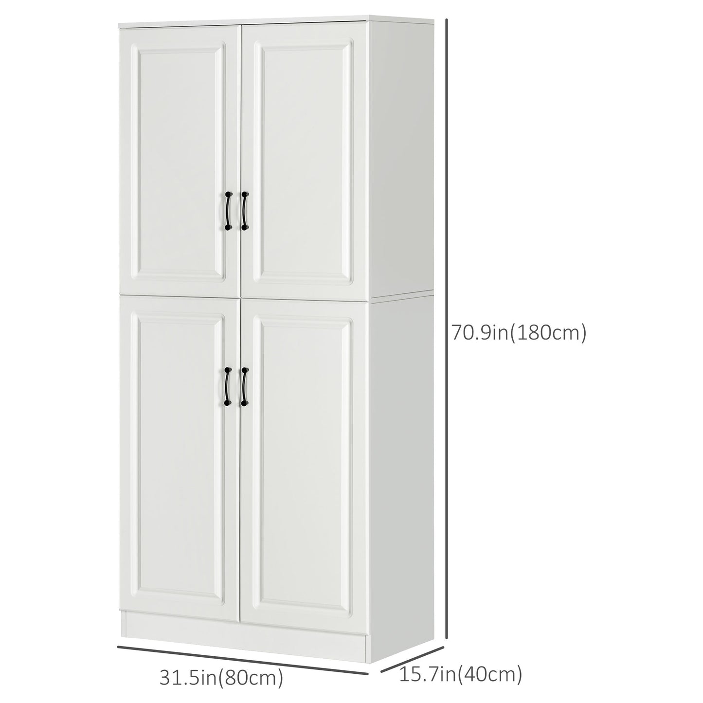 71" Freestanding Kitchen Pantry Cabinet, Storage Cabinet with 4 Hinged Doors and Adjustable Shelves, White