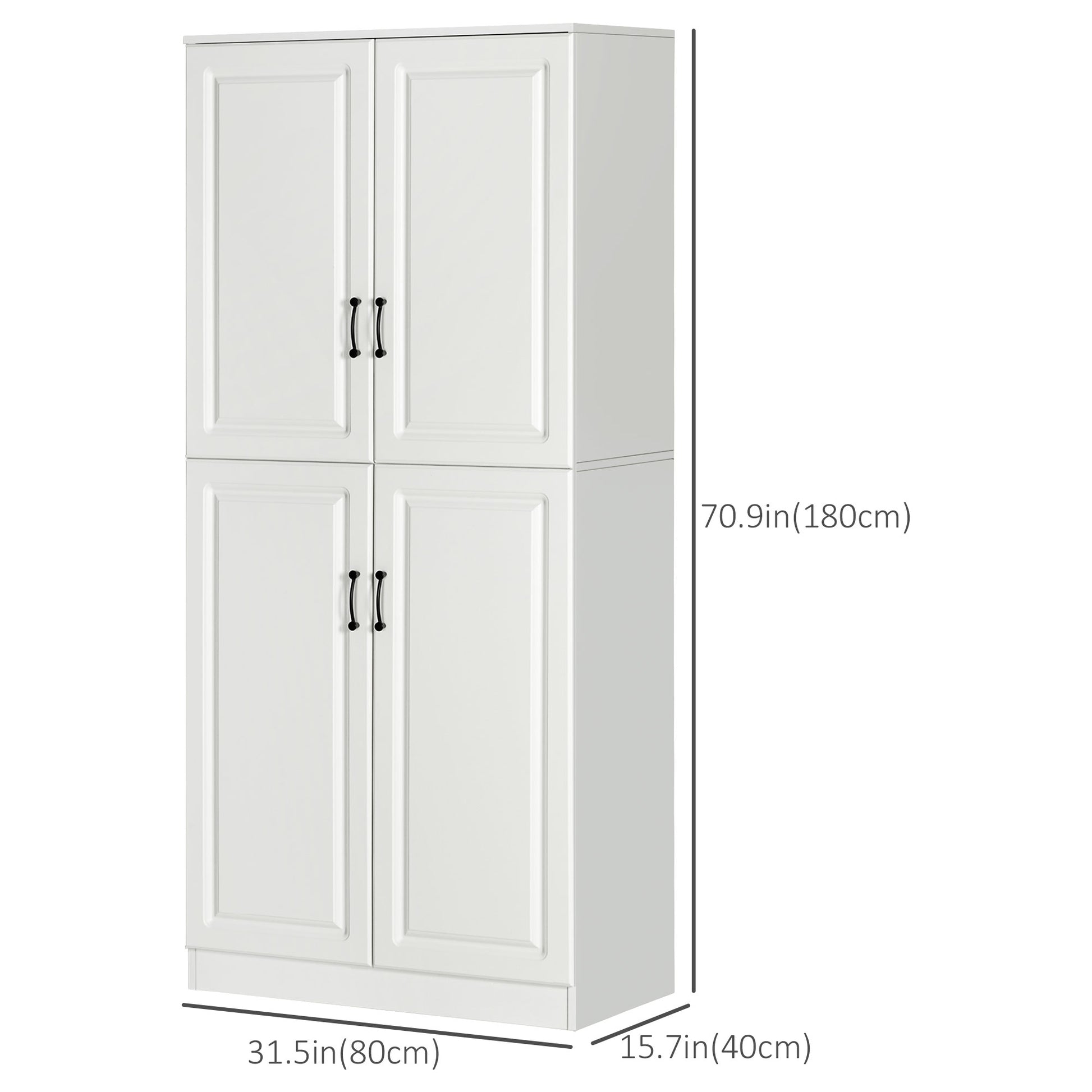 71" Freestanding Kitchen Pantry Cabinet, Storage Cabinet with 4 Hinged Doors and Adjustable Shelves, White