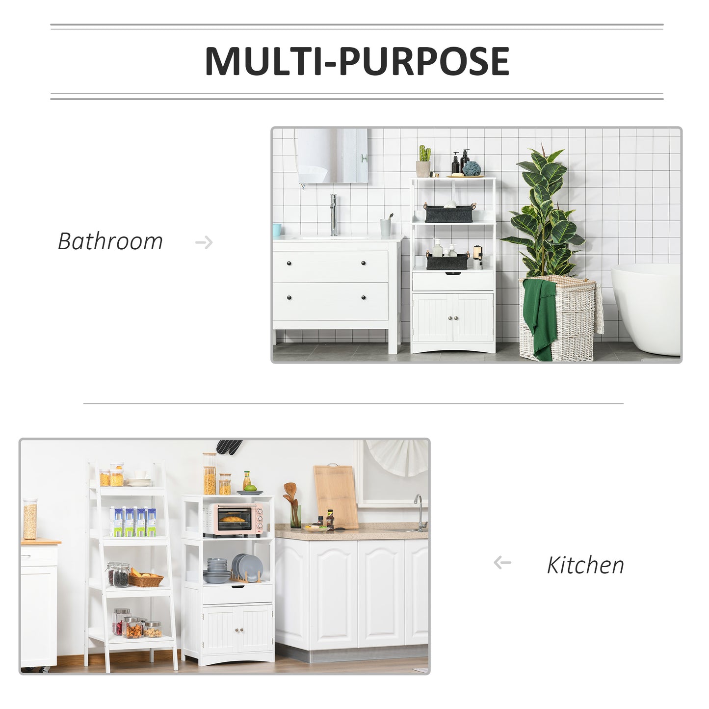 Bathroom Floor Cabinet, Free Standing Kitchen Cabinet with Shelves, Drawer and Doors, for Living Room, White