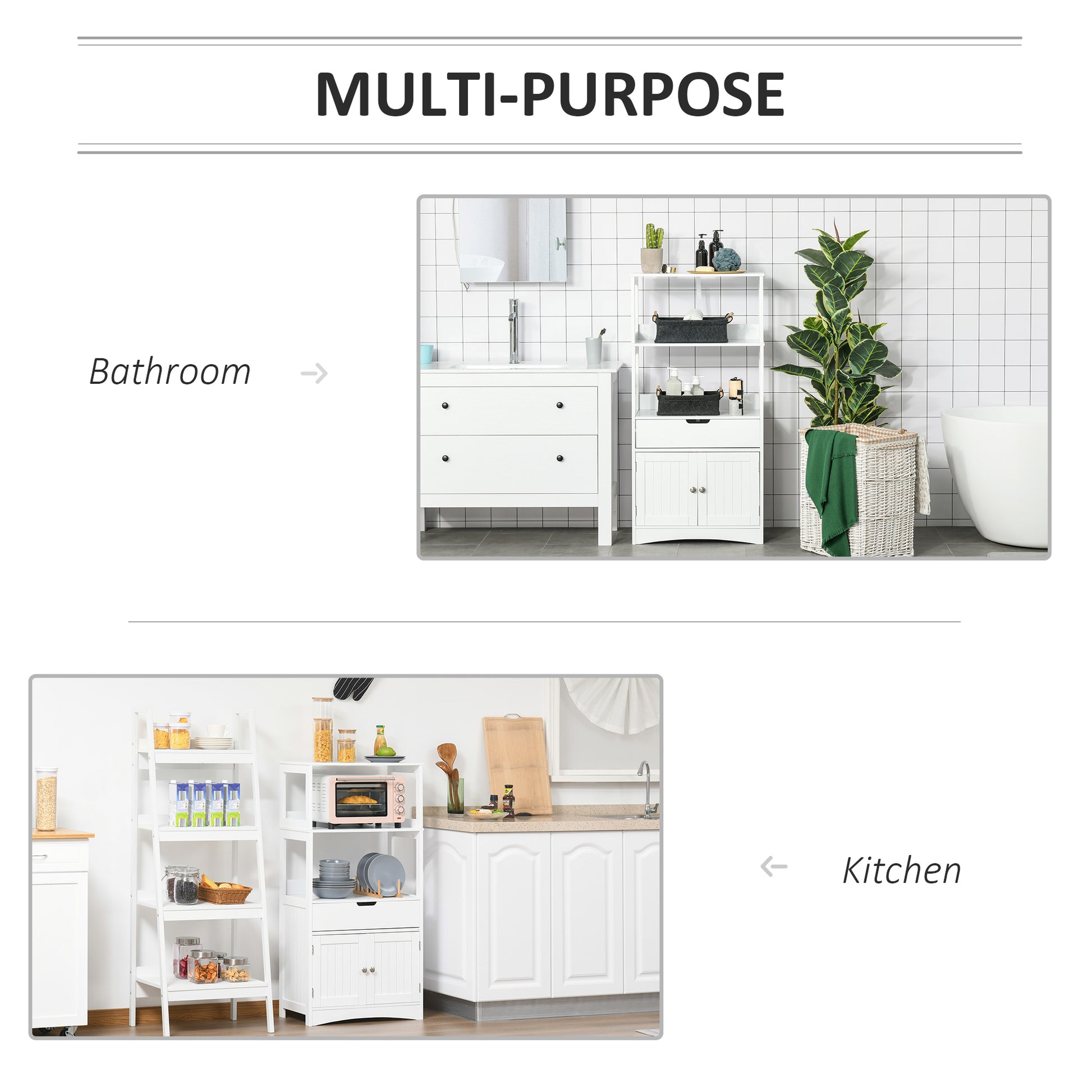 Bathroom Floor Cabinet, Free Standing Kitchen Cabinet with Shelves, Drawer and Doors, for Living Room, White